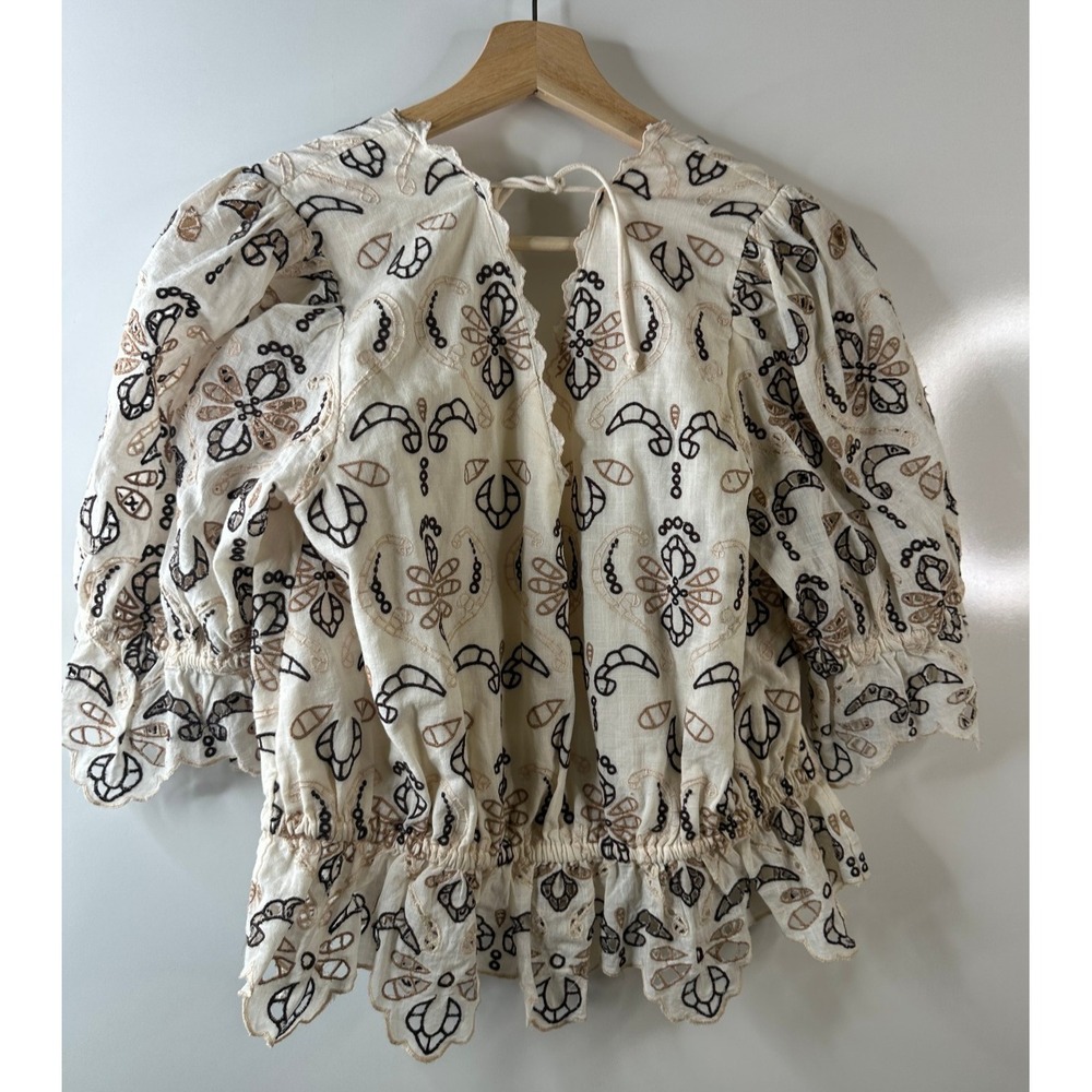 NWT By Anthropologie Embroidered Eyelet Blouse Cotton Size Medium Milkmaid Boho - Picture 10 of 16